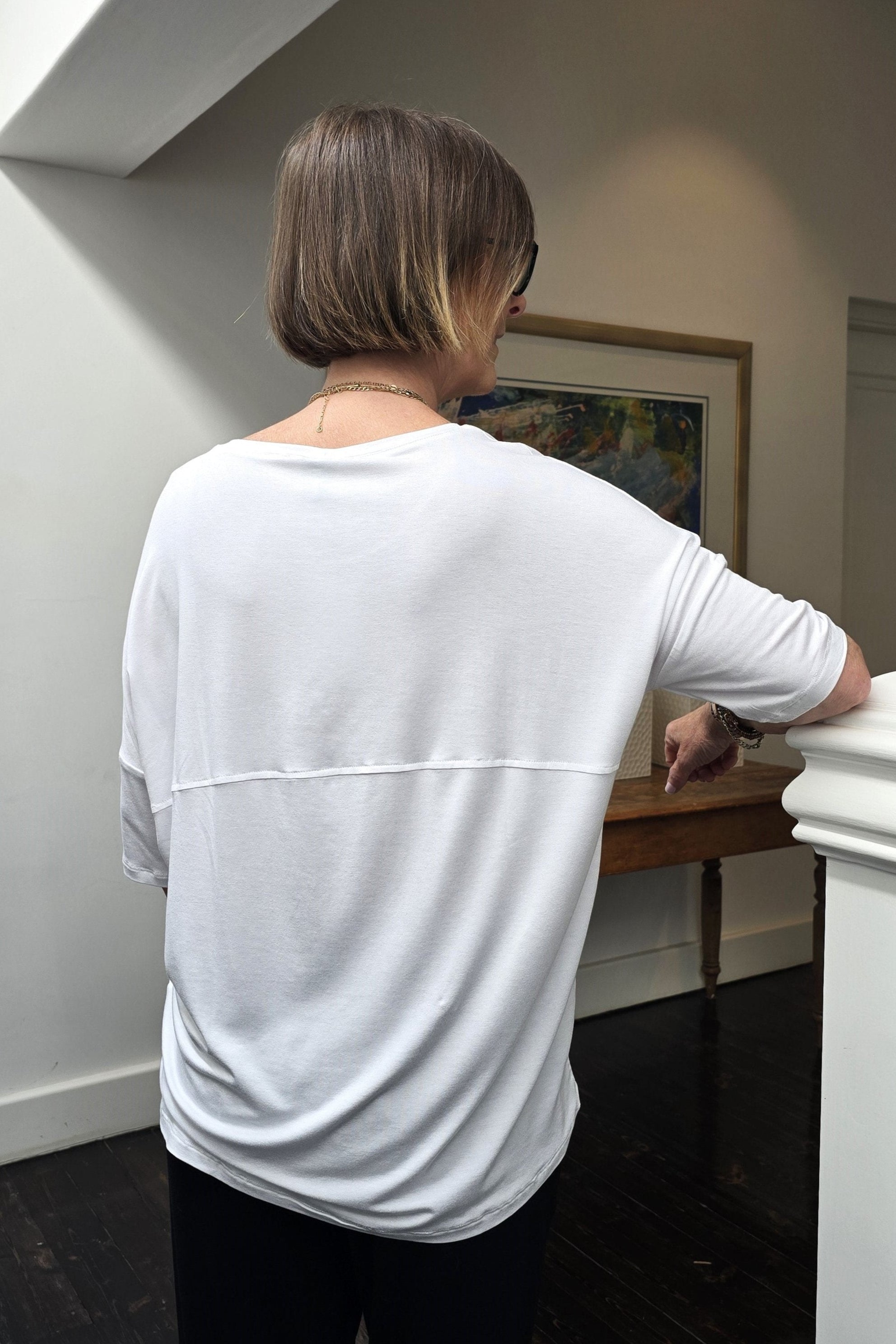 Chloe - Classic Long Line Tee with Back Seam, White