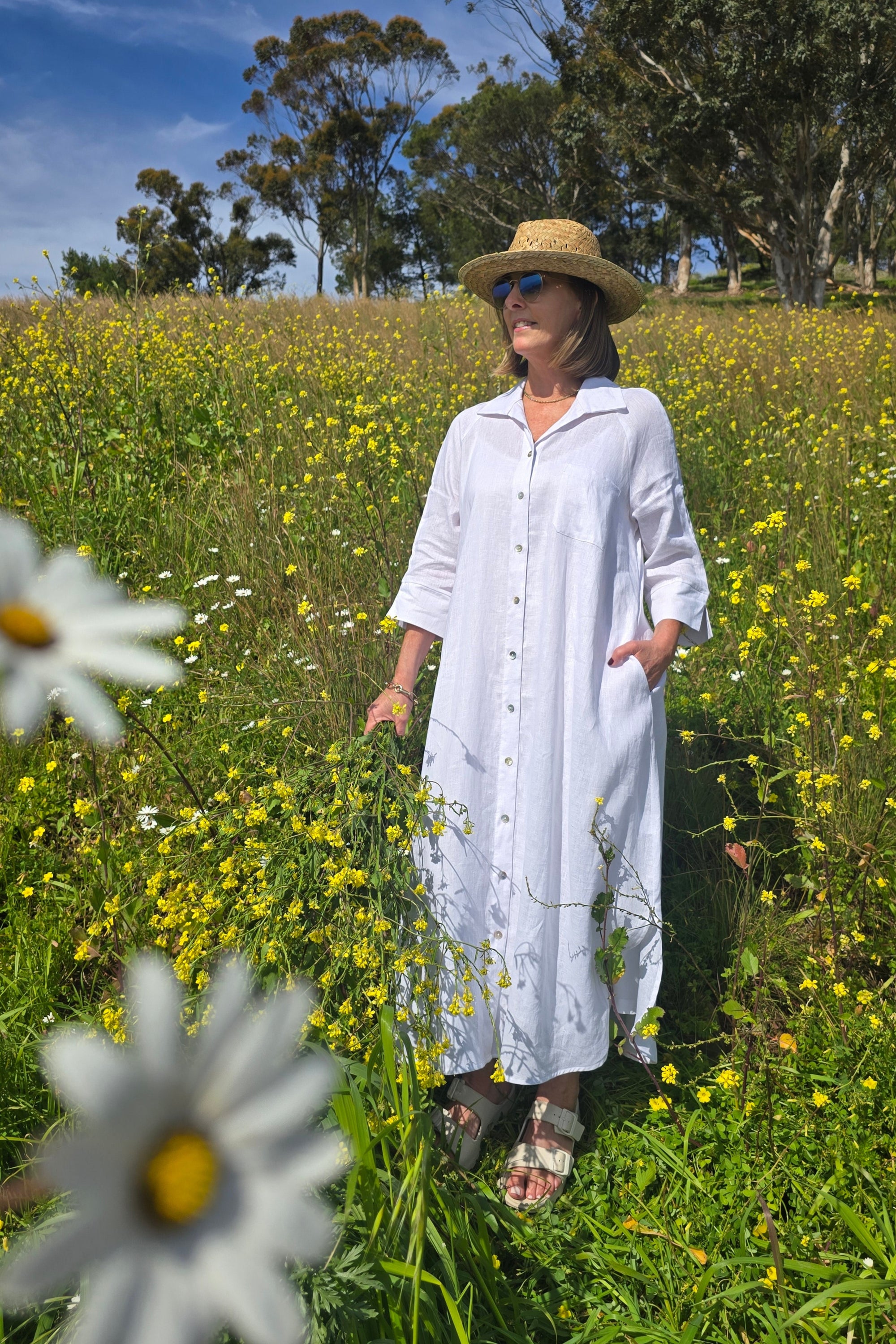 Giselle - Flax Linen Shirt Dress, White