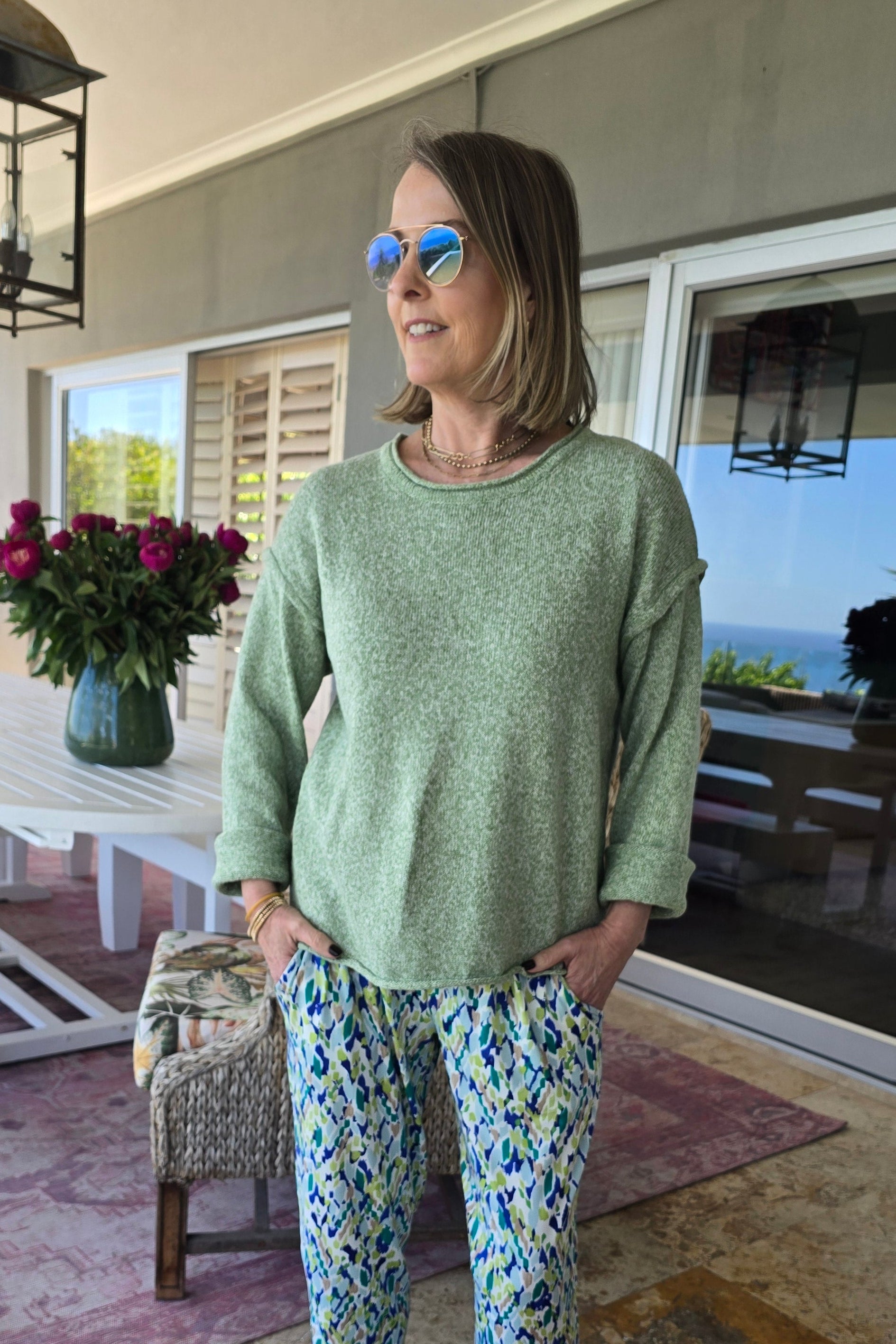 Salerno - Boxy Lightweight Crew Knit, Pistachio