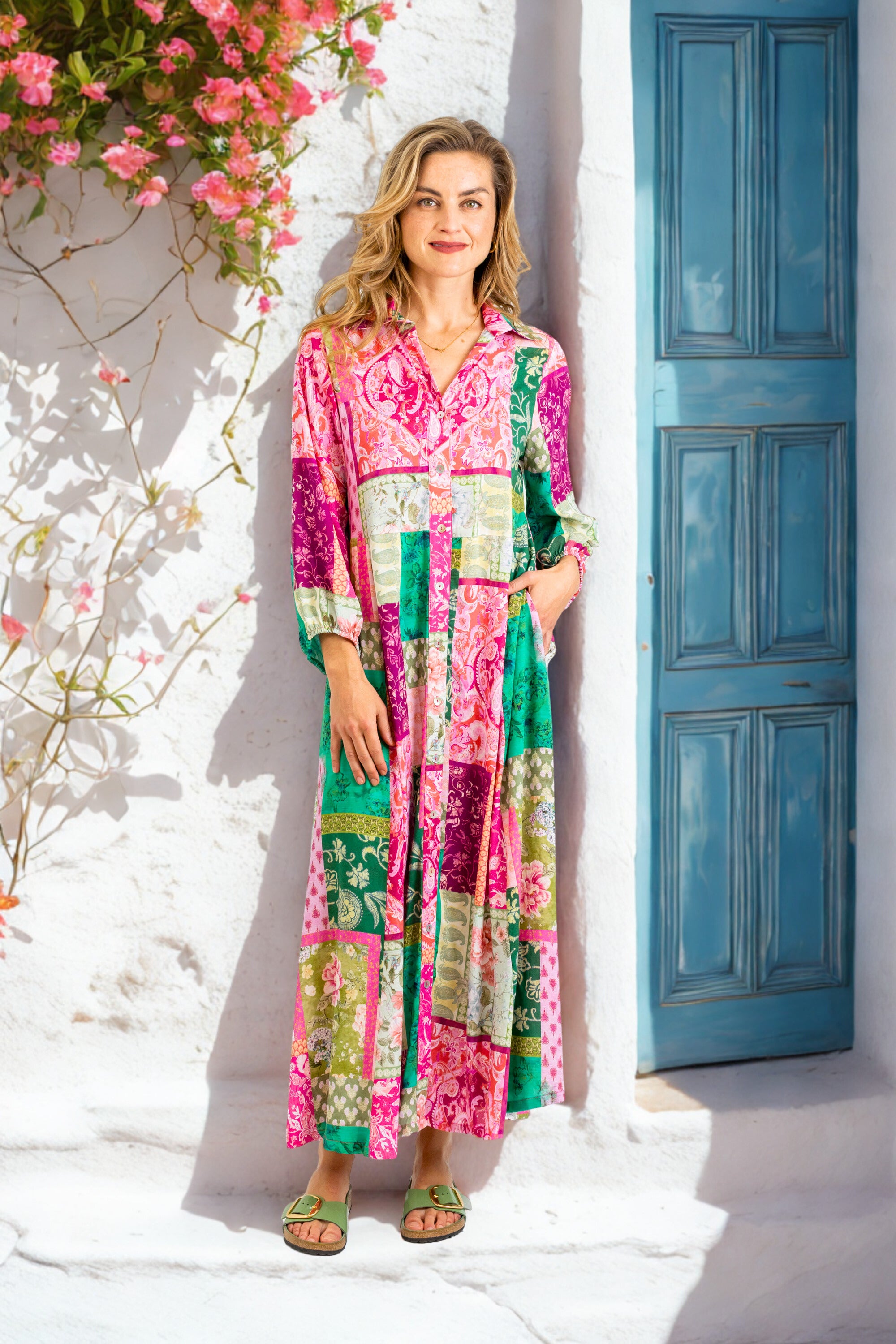Emily - Button Through Dress, Block Blooms