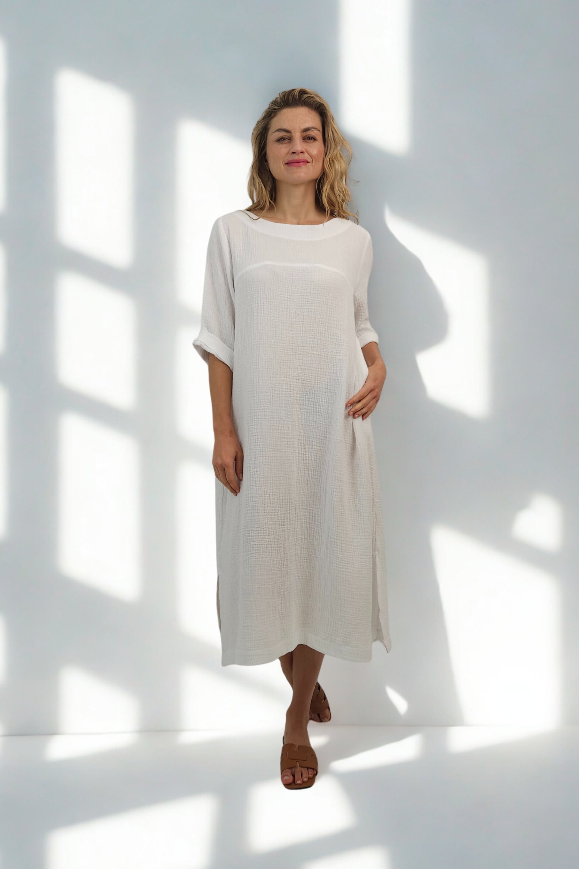 Kaia - Cotton Boho Styled Dress, White