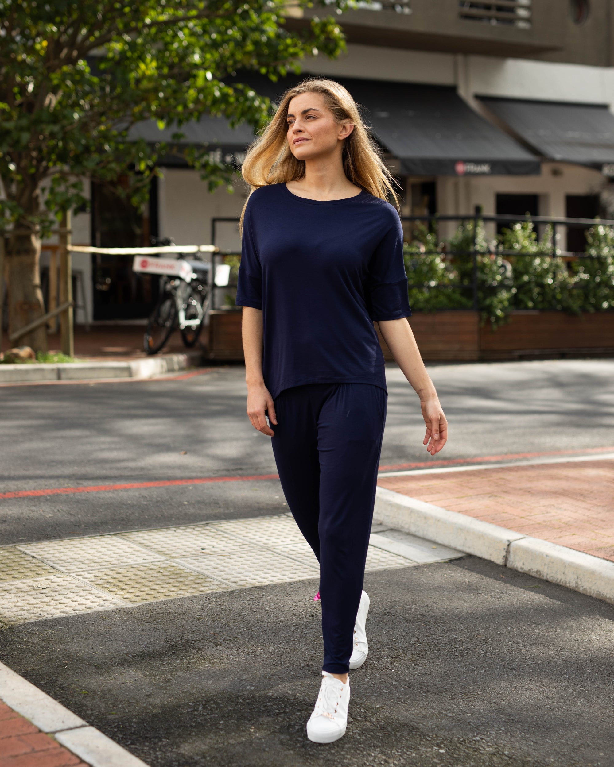 Chloe - Classic Long Line Tee with Back Seam, Navy