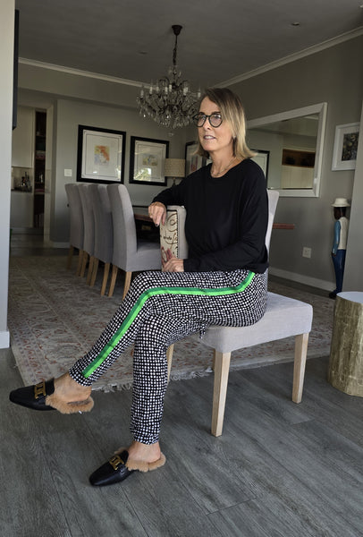 Bianca Harem Styled Pant - Rain Drop, with Green Tape