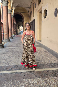 Animal Print Dress with Red Satin Trim