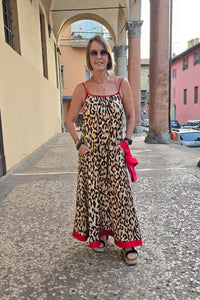 Animal Print Dress with Red Satin Trim