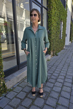 Load image into Gallery viewer, Giselle - Flax Linen Button Dress, Sage
