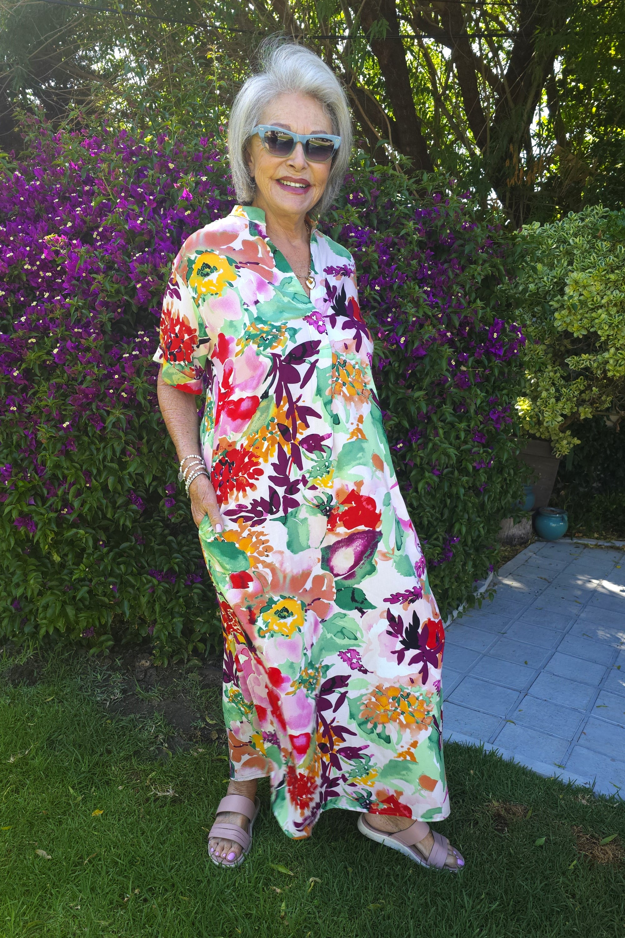Jan - Resort Dress with Belt & Pockets, Garden Breeze