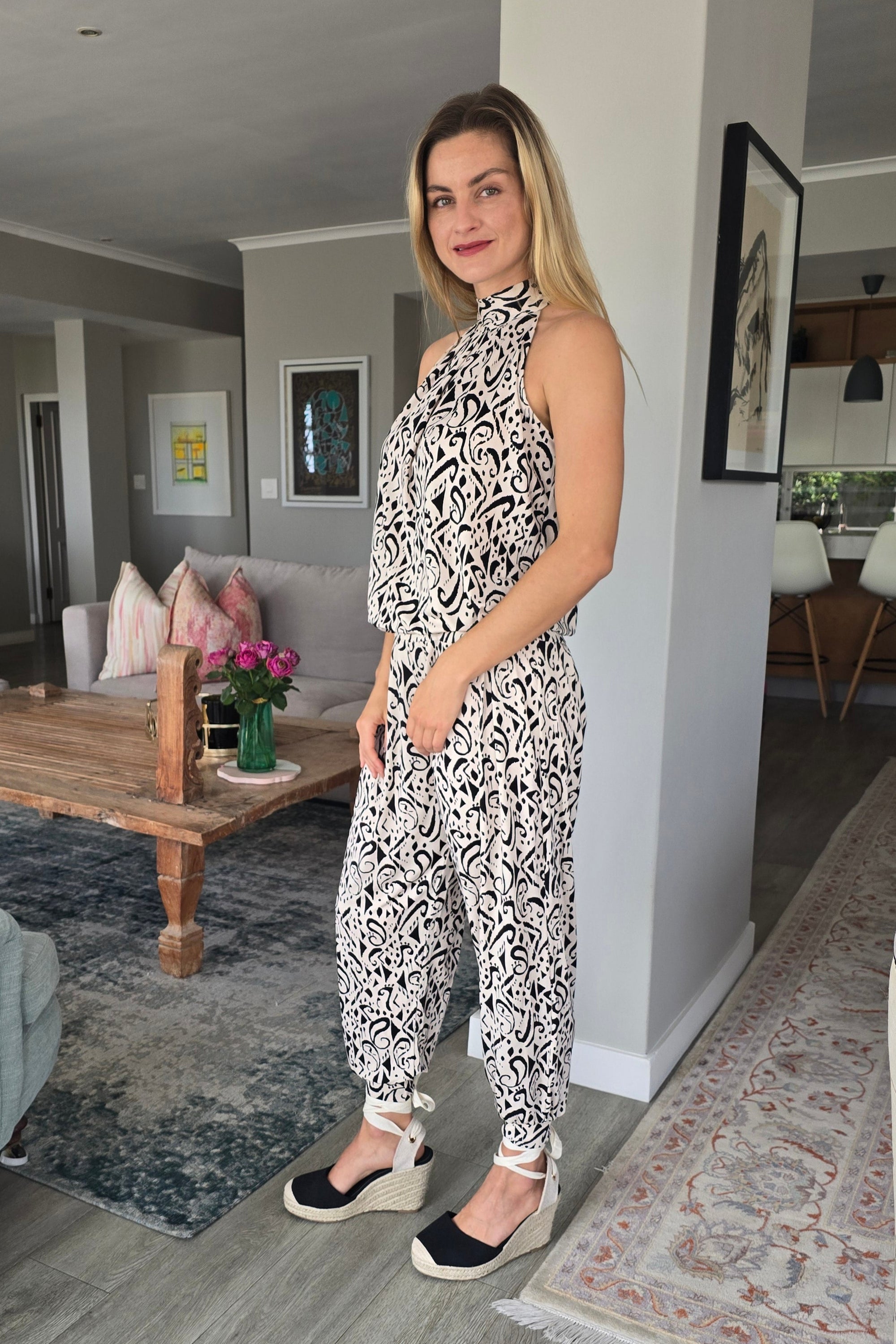 Felicite Halter Neck Jumpsuit - Scattered Aztec