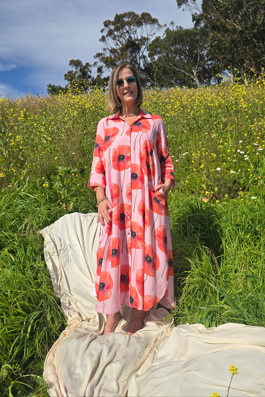 Giselle - Button Through Dress, Poppy Fields