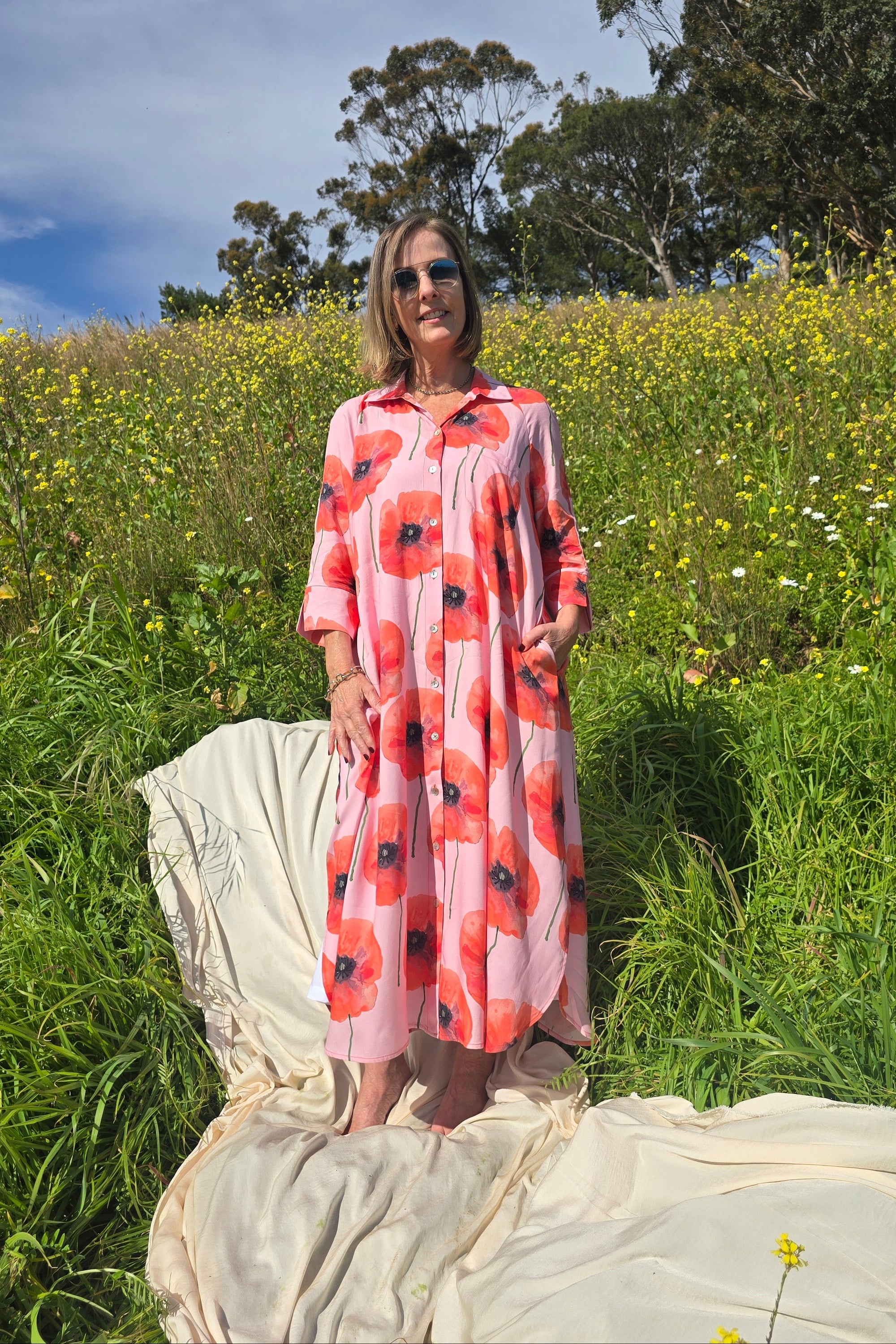 Giselle - Button Through Dress, Poppy Fields