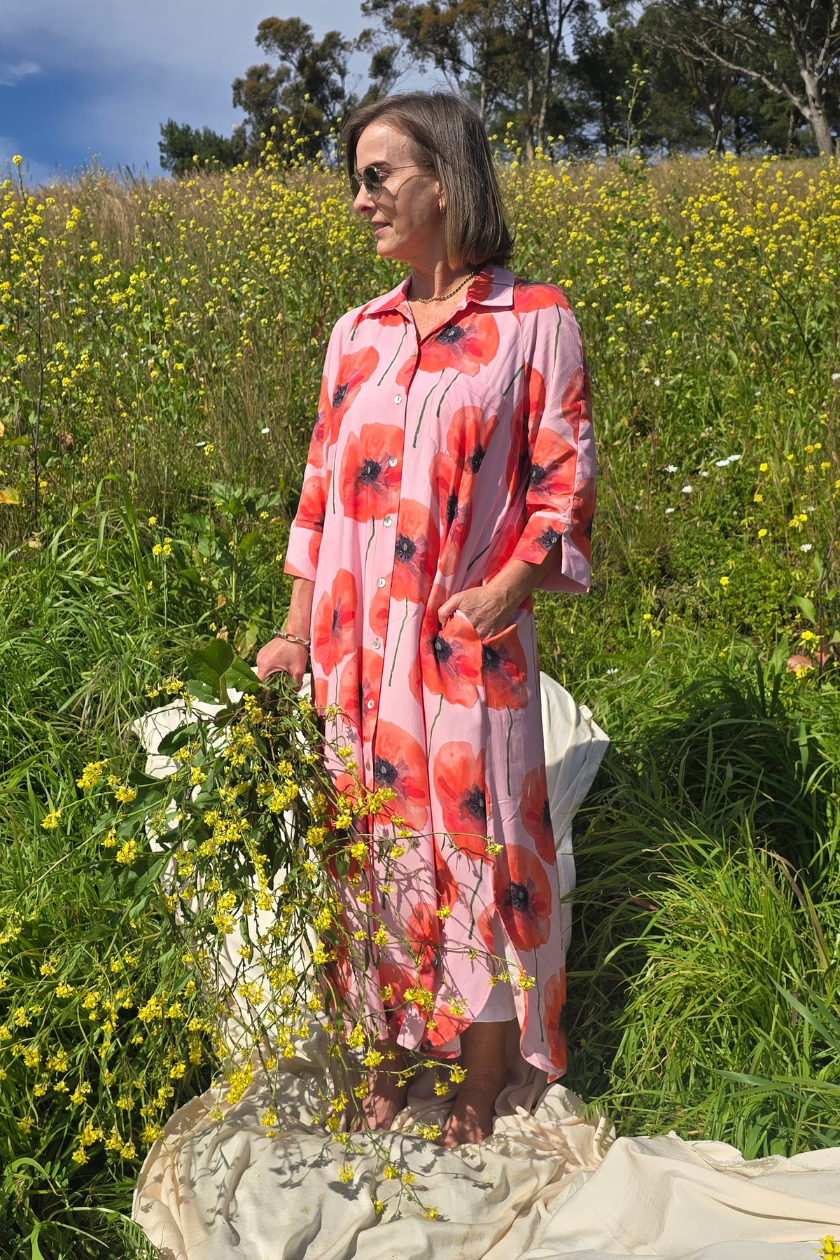 Giselle - Button Through Dress, Poppy Fields