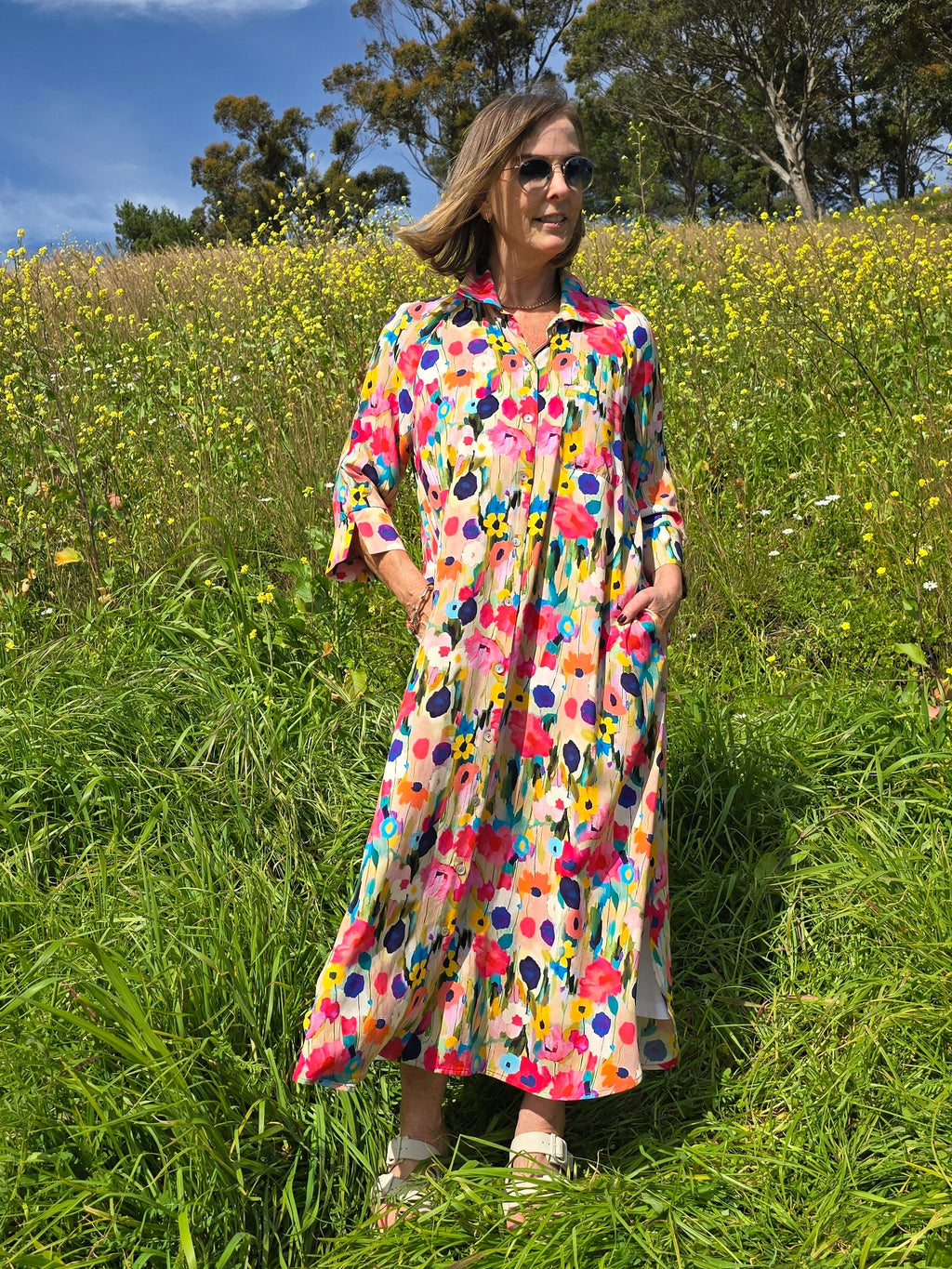 Giselle - Button Through Dress, Floral Meadows