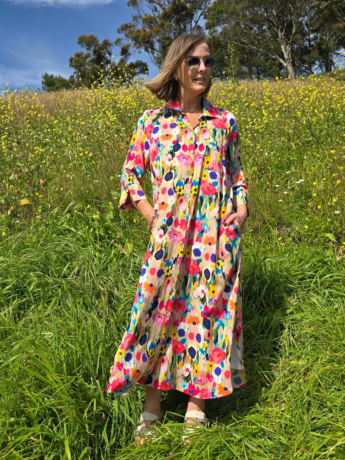 Giselle - Button Through Dress, Floral Meadows