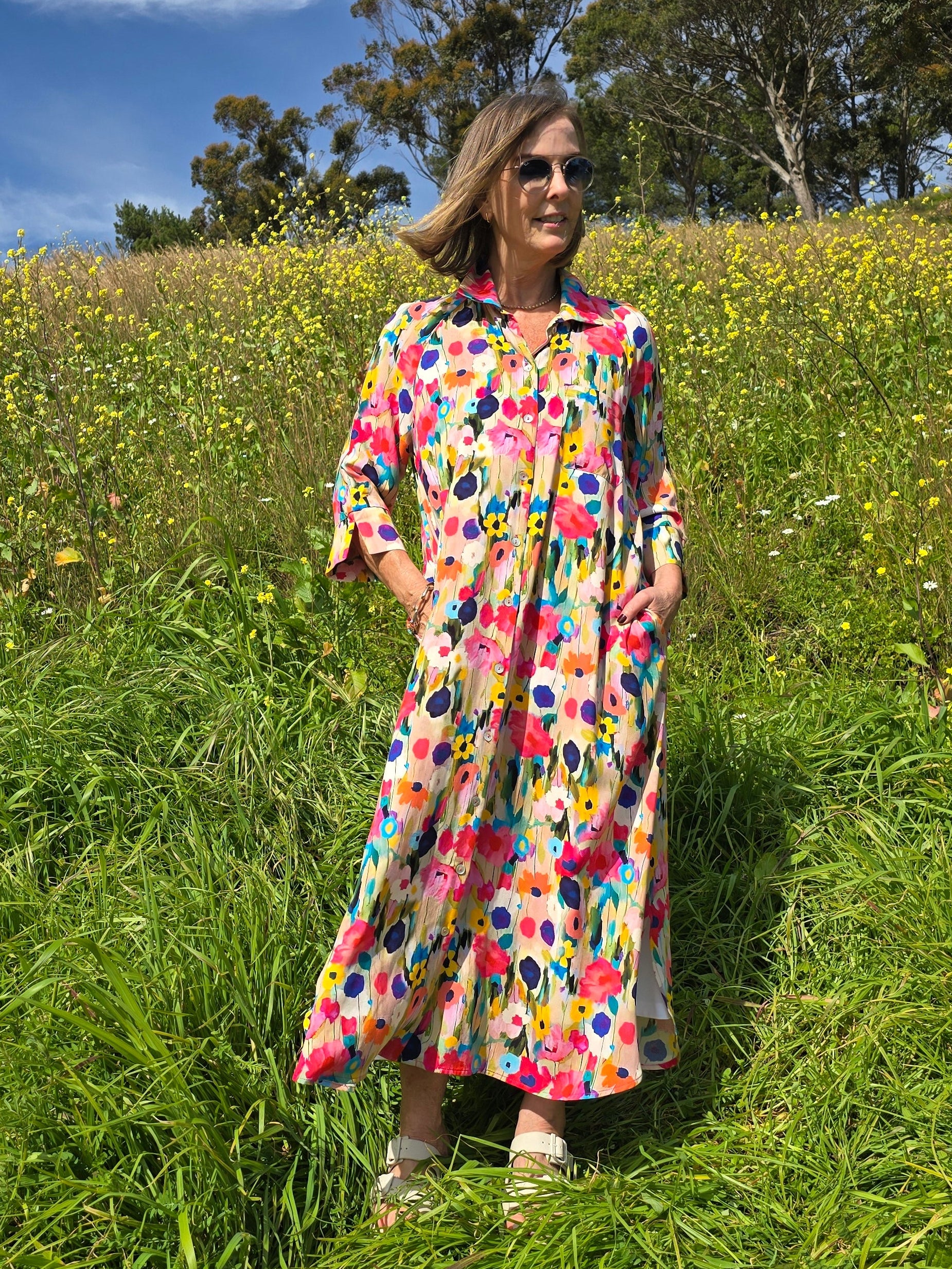 Giselle - Button Through Dress, Floral Meadows