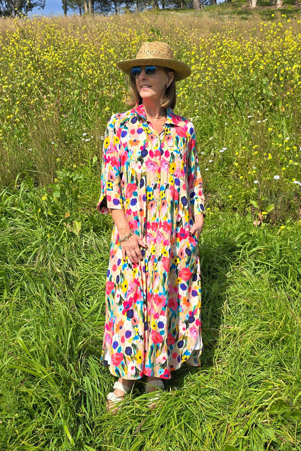 Giselle - Button Through Dress, Floral Meadows