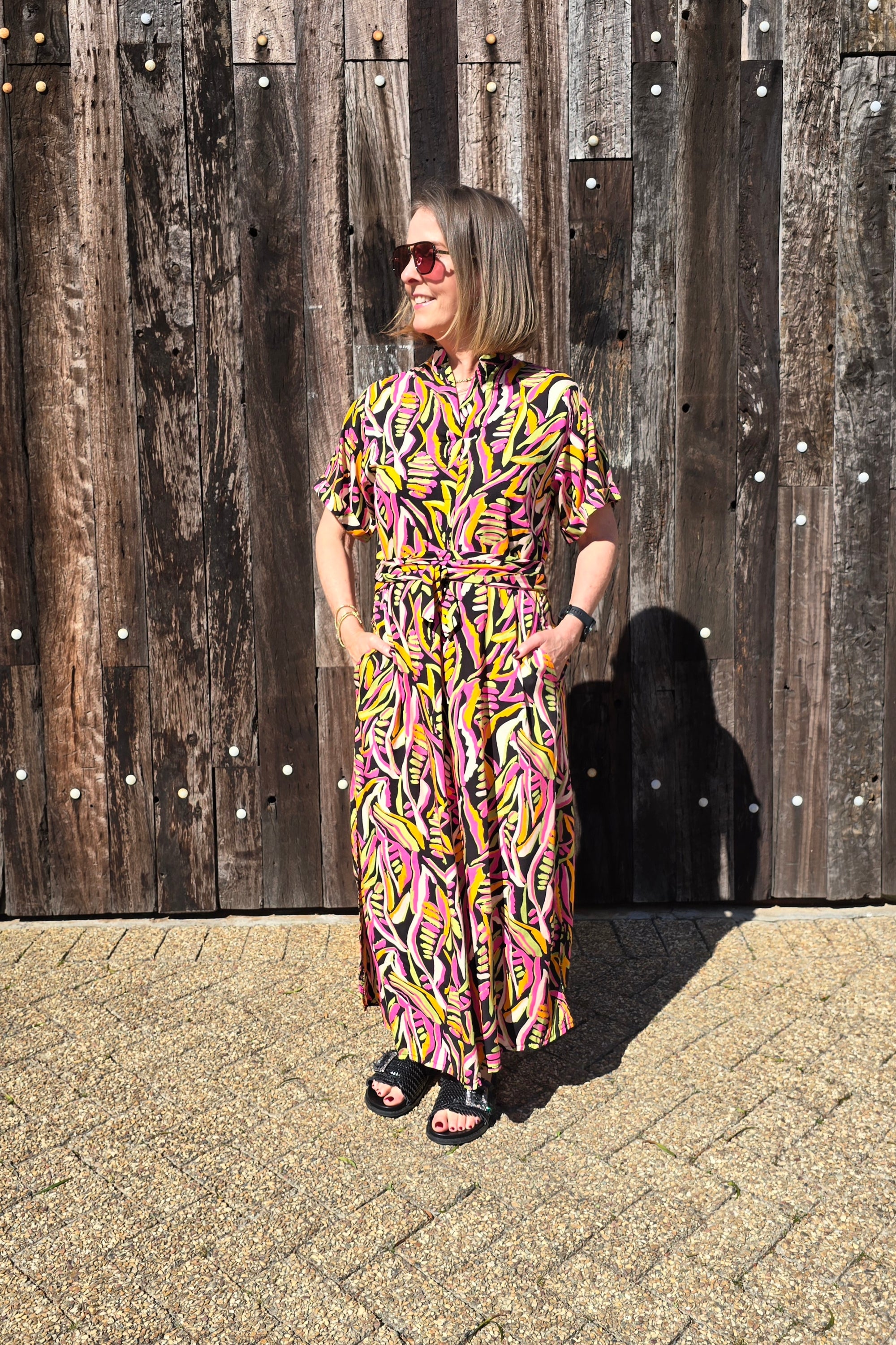 Jan - Resort Dress with Belt & Pockets, Jungle Sketch