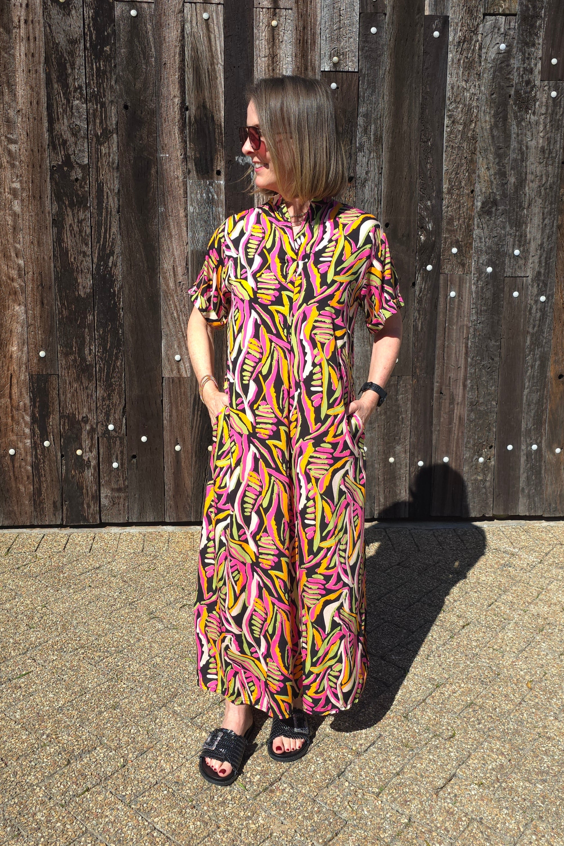 Jan - Resort Dress with Belt & Pockets, Jungle Sketch