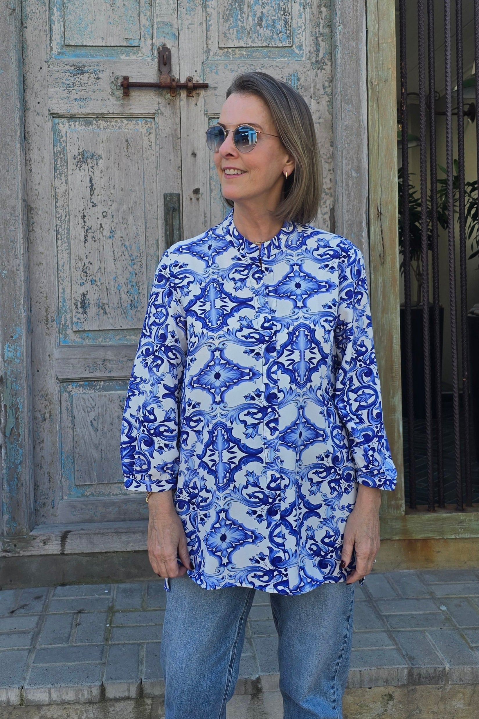 River - Mandarin Relaxed fit Shirt, Capri Blues