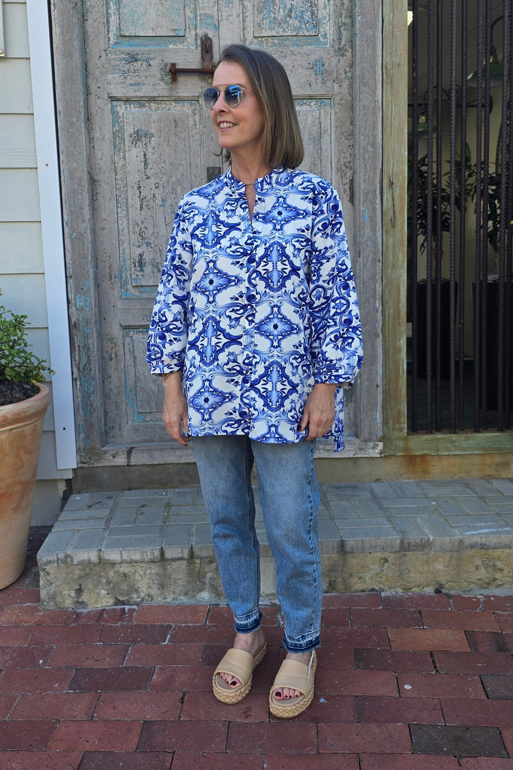 River - Mandarin Relaxed fit Shirt, Capri Blues