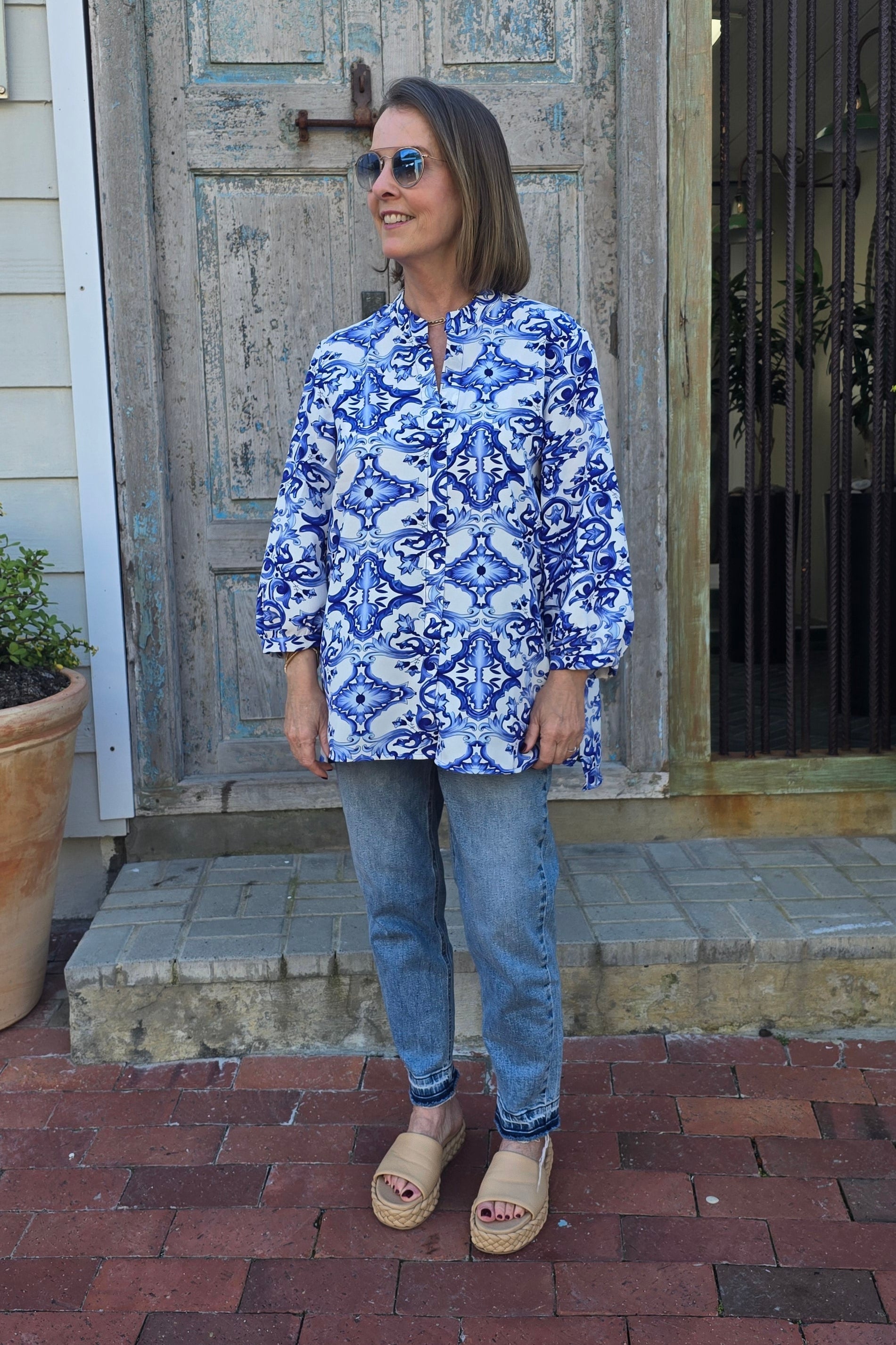 River - Mandarin Relaxed fit Shirt, Capri Blues