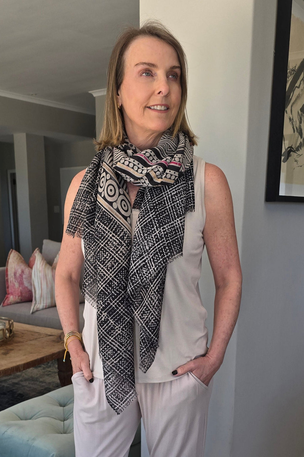 Light Weigh Scarf - Geometric Block Print