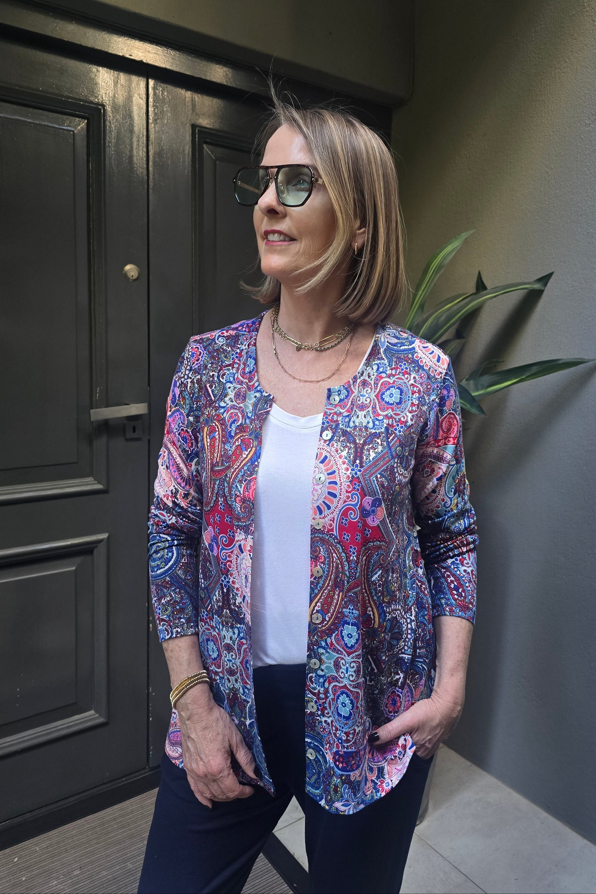 Anna - Button through Cardi, Mosaic Paisley