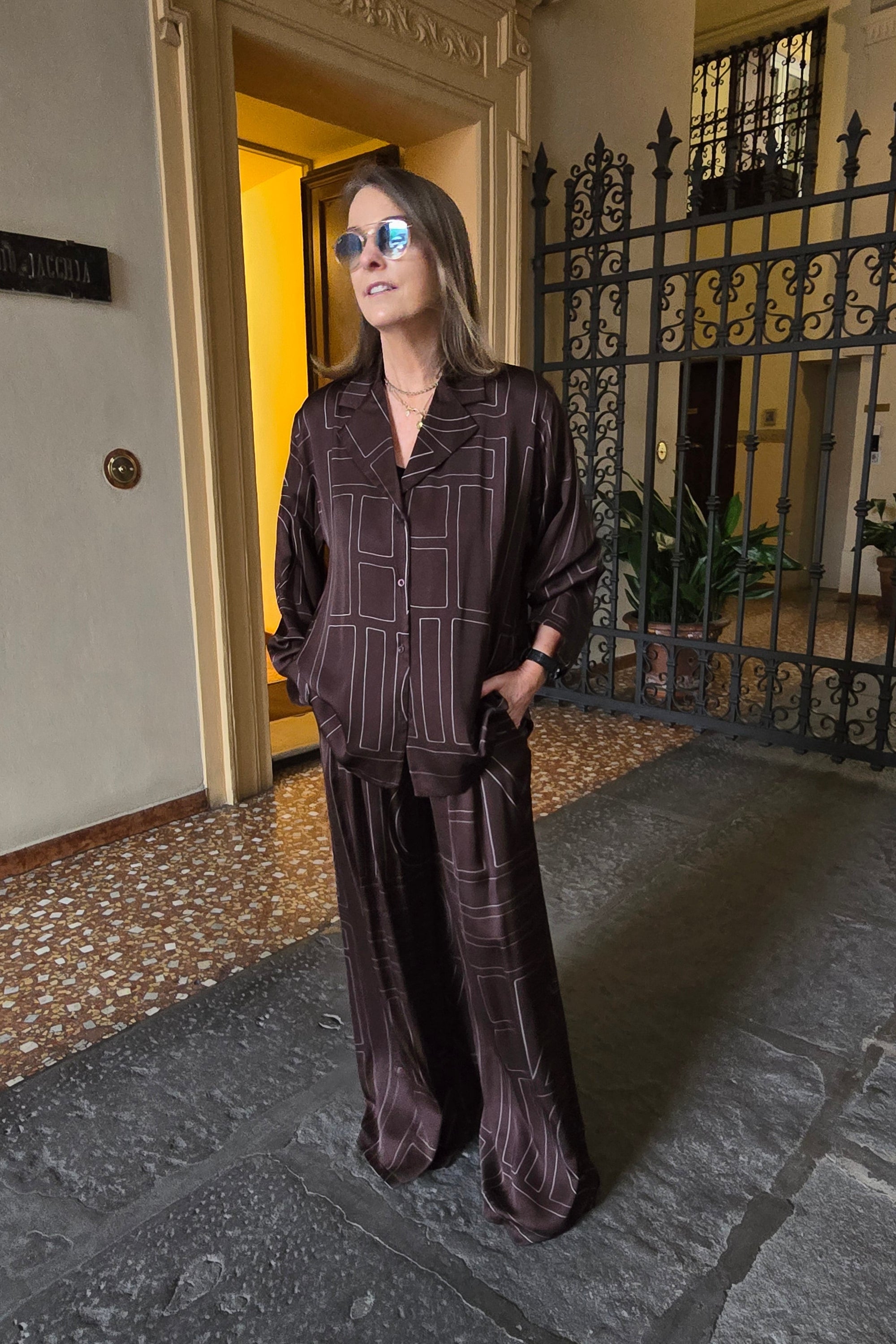Italian Chocolate Geometric Set, with Wide Leg Pant