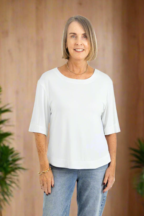 Aria - Curved Hem Tee, White