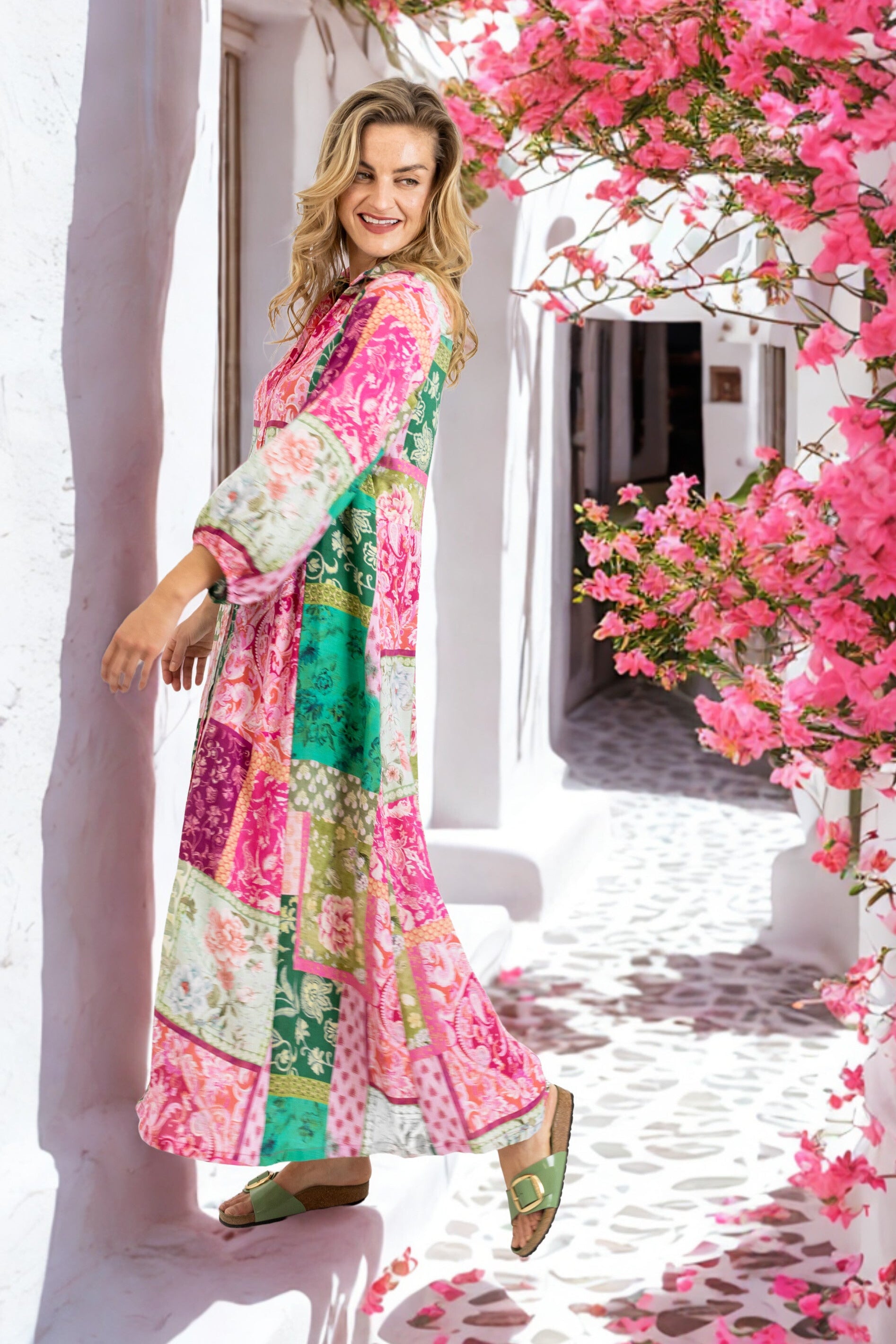 Emily - Button Through Dress, Block Blooms
