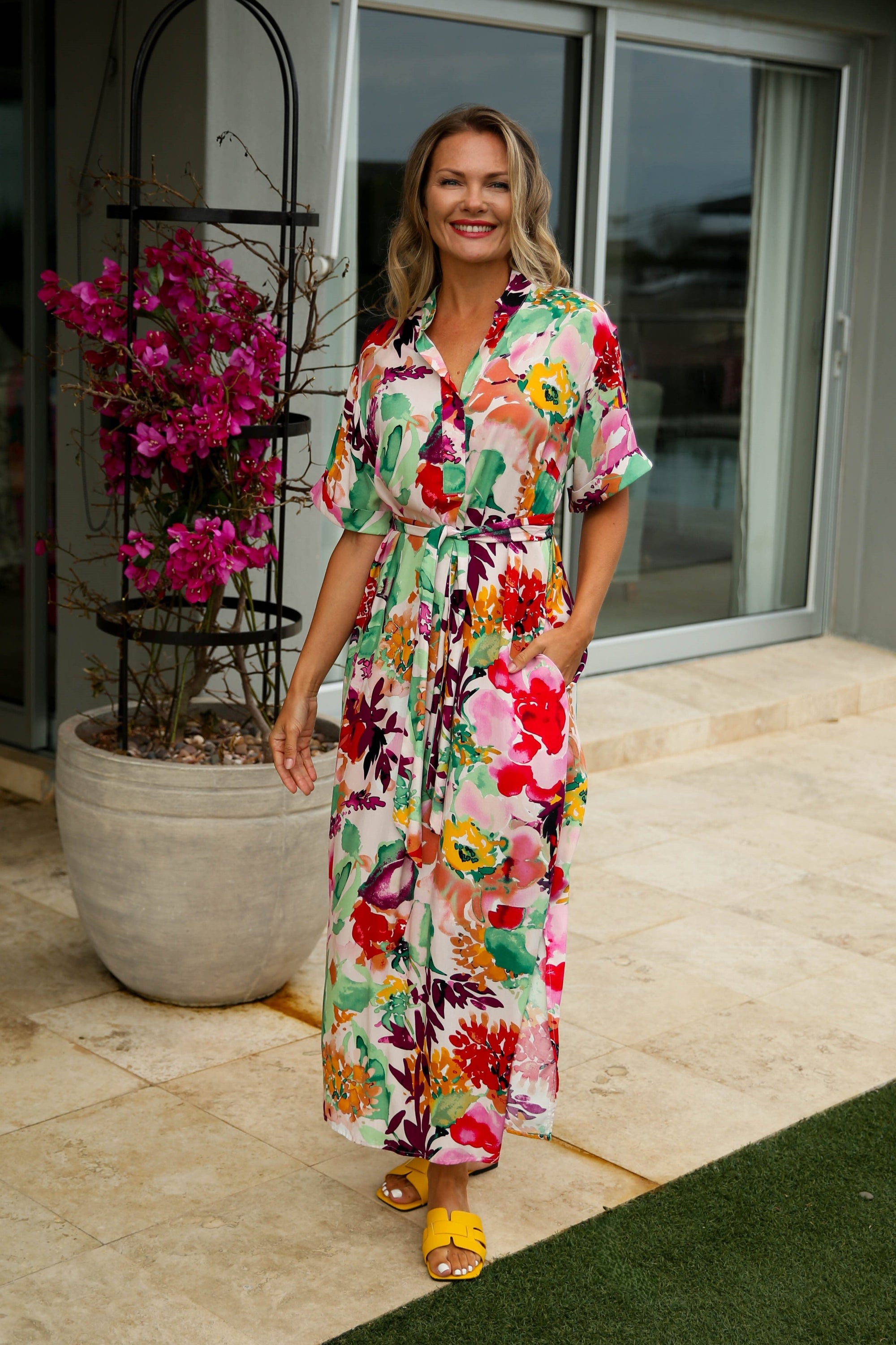 Jan - Resort Dress with Belt & Pockets, Garden Breeze