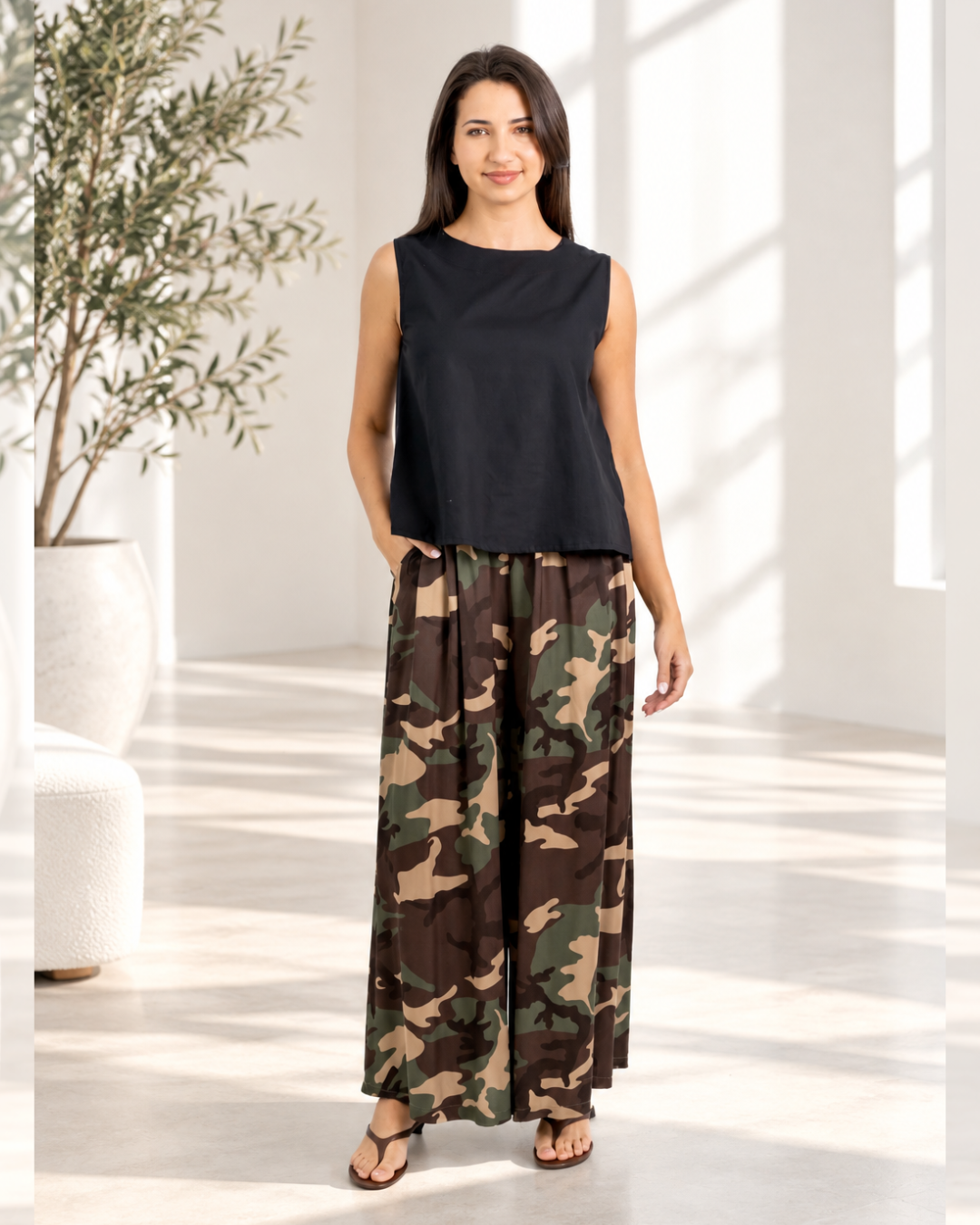 Imported Camouflage Wide Leg Pants