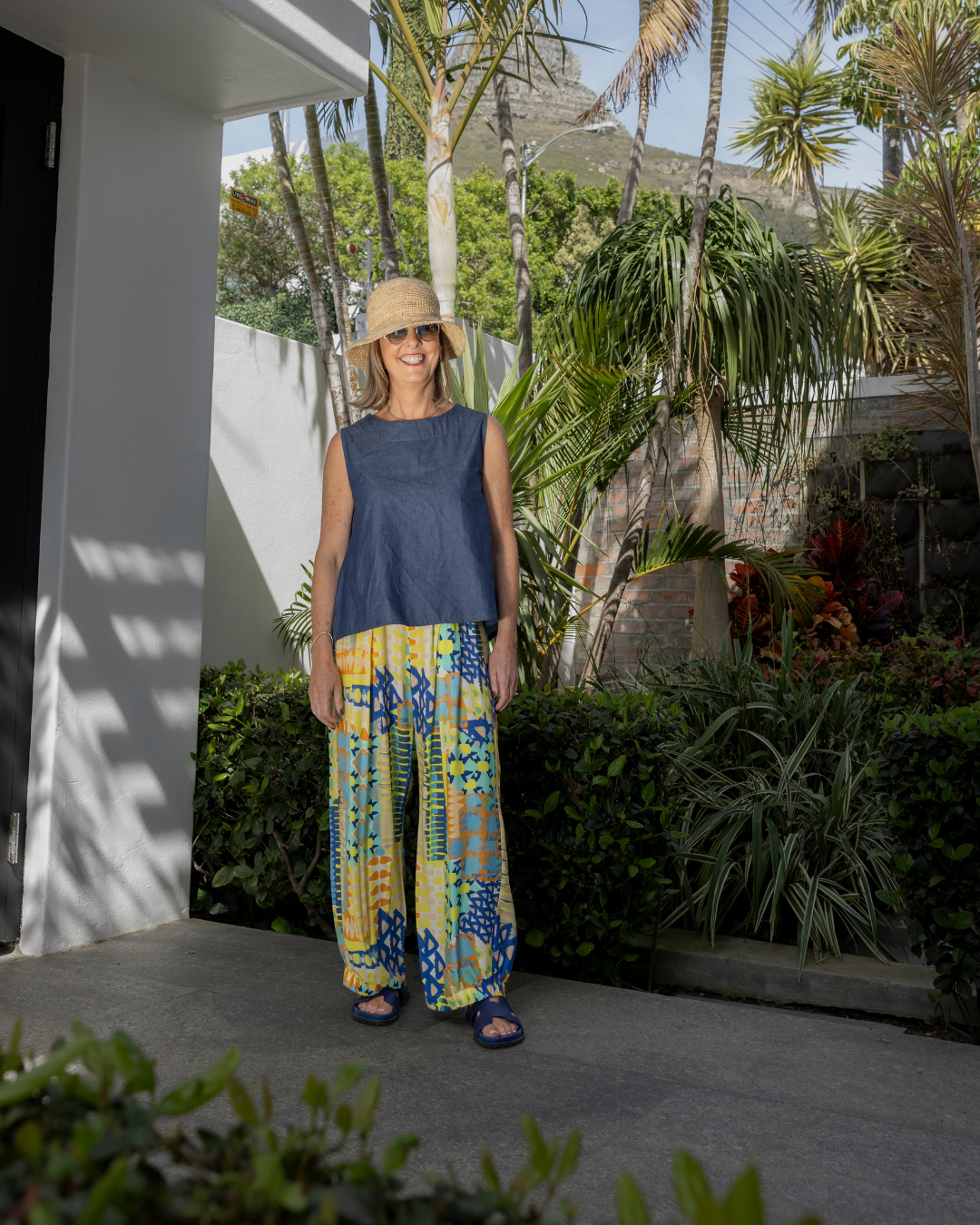Elena- Soft Pant with 1/2 Elasticated Hem, Amalfi Tiles