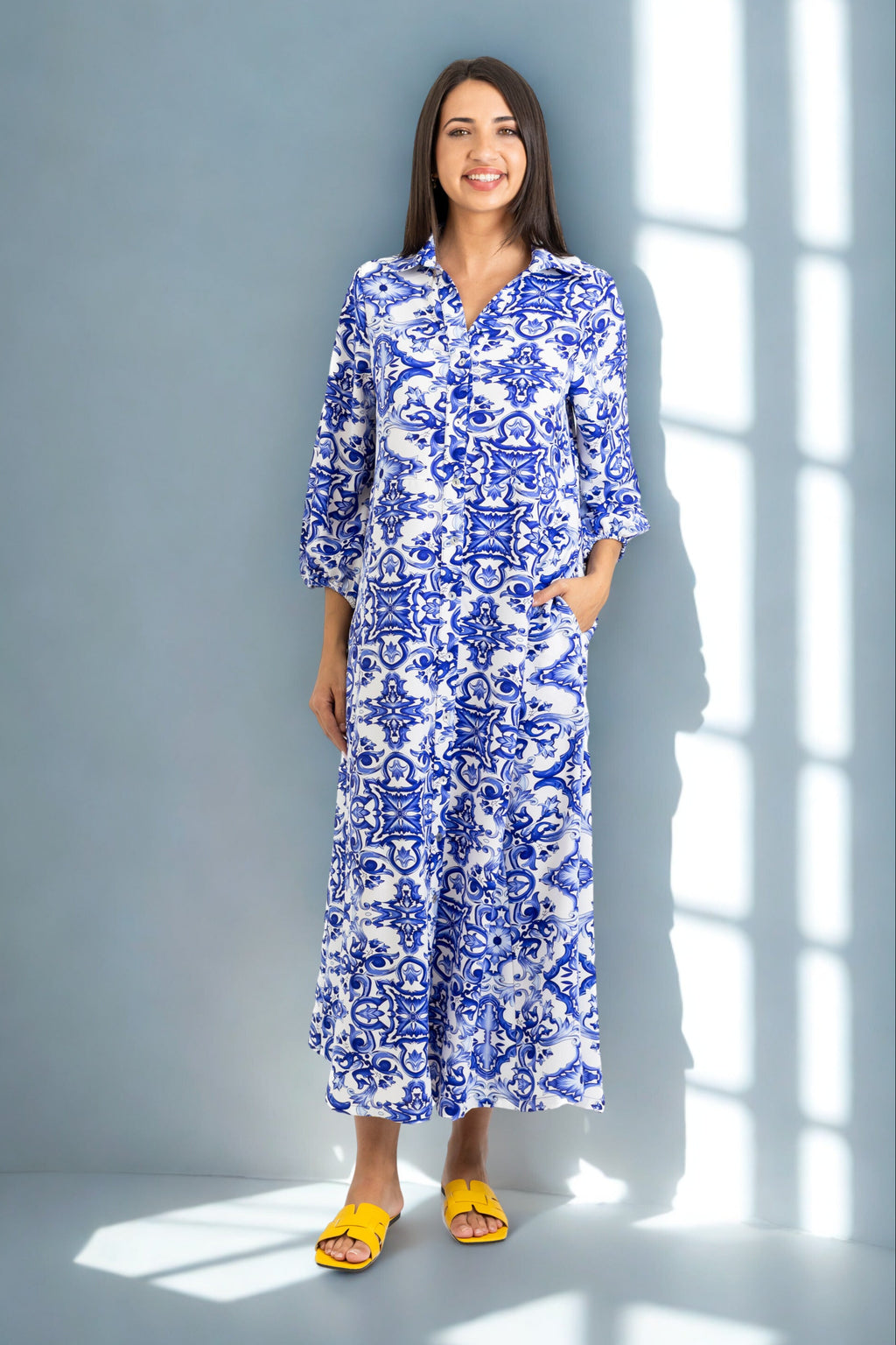 Emily - Button Through Dress, Capri Blues