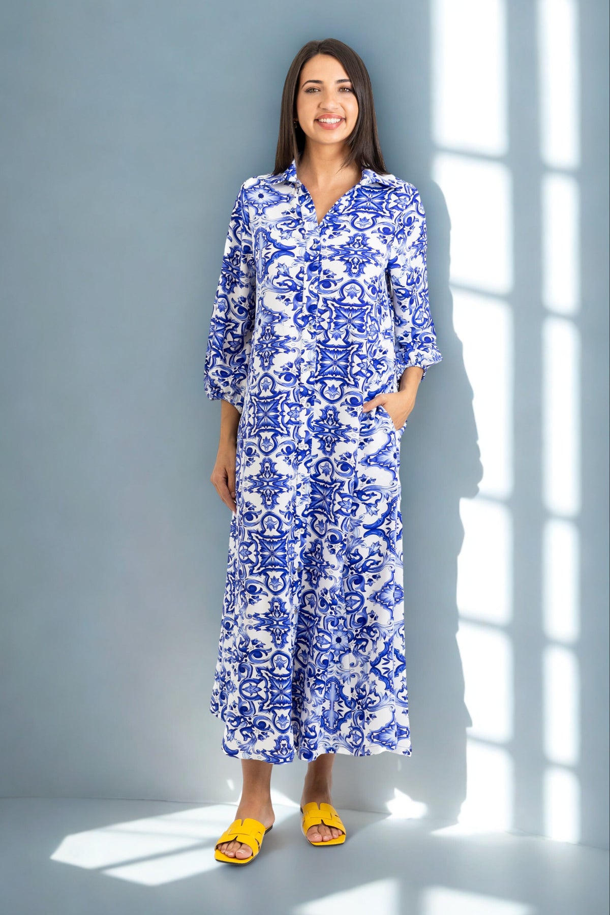 Emily - Button Through Dress, Capri Blues