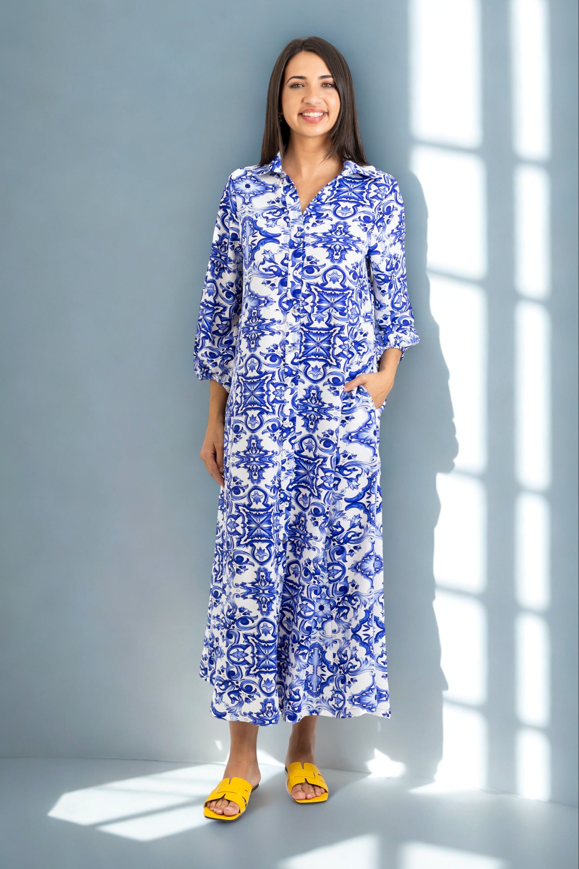 Emily - Button Through Dress, Capri Blues