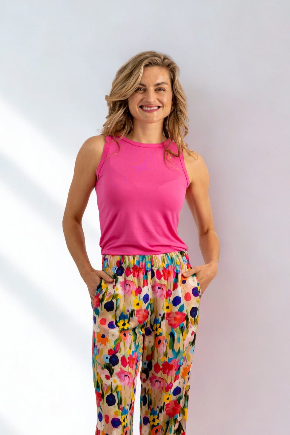 Alexa - High Neck Fitted Cami, Peony Pink