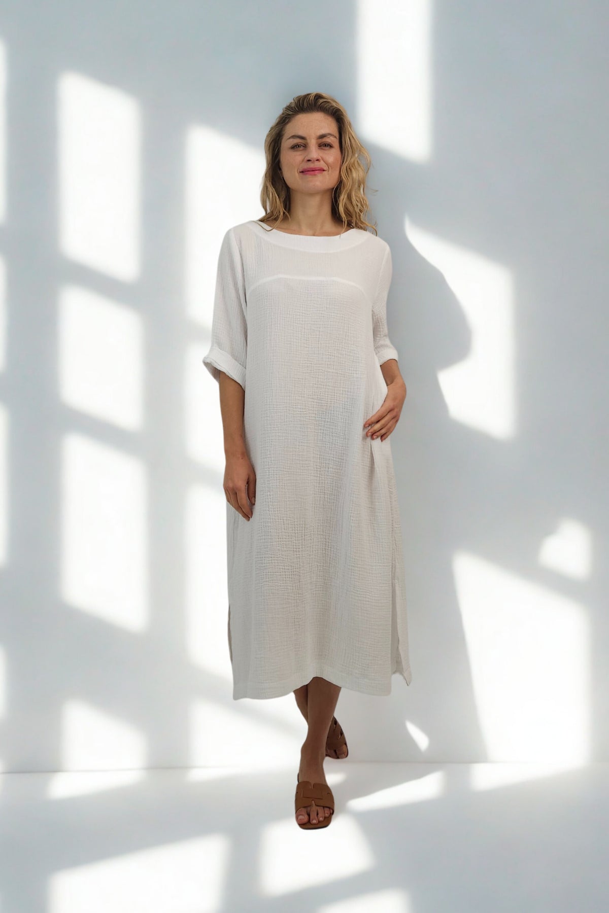 Kaia - Cotton Boho Styled Dress, White
