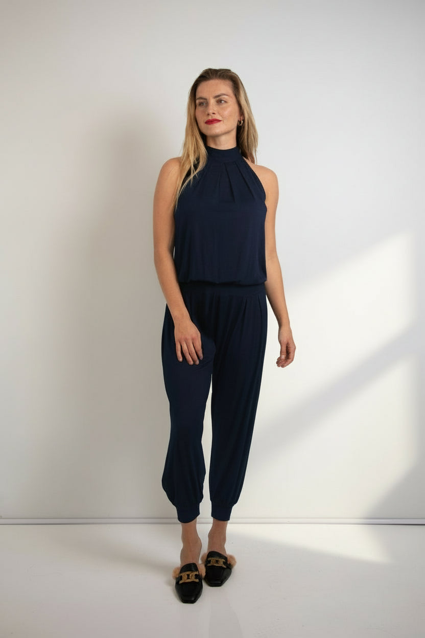 Felicite Halter Neck Jumpsuit -  Navy Bon Bon
