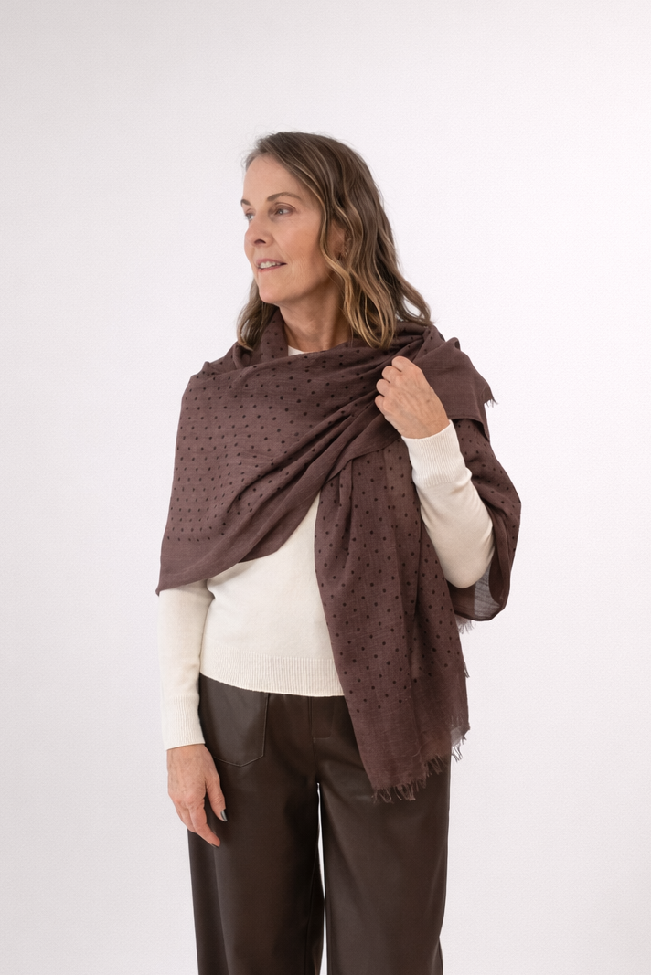 Light Weigh Polka Dot Scarf - Choc