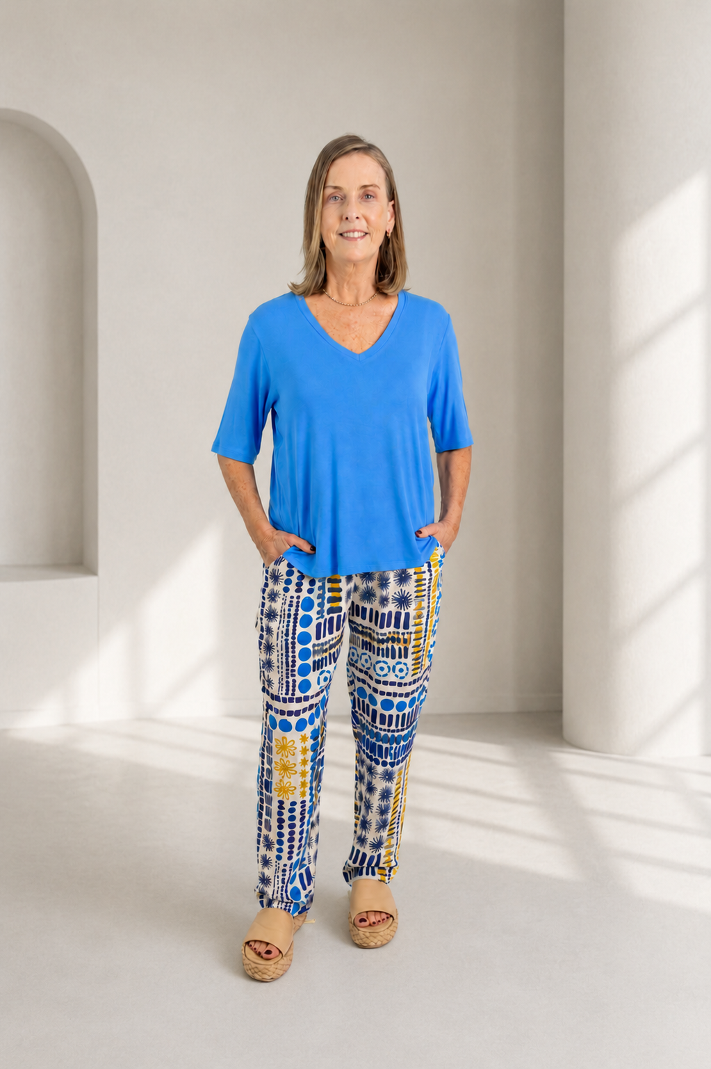 Jenna- V Neck Classic Tee, Azure