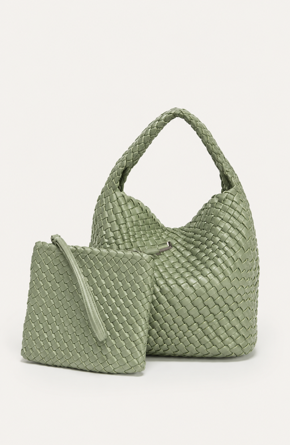Mia - Plaited Vegan Bag with Matching Purse, Sage