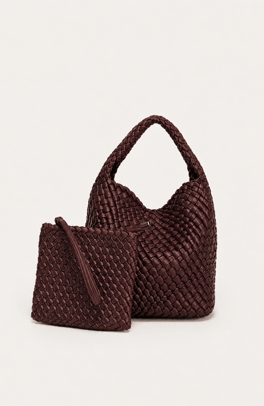 Mia - Plaited Vegan Bag with Matching Purse, Chocolate
