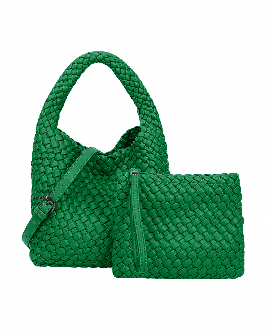 Mia - Plaited Vegan Bag with Matching Purse, Emerald Green