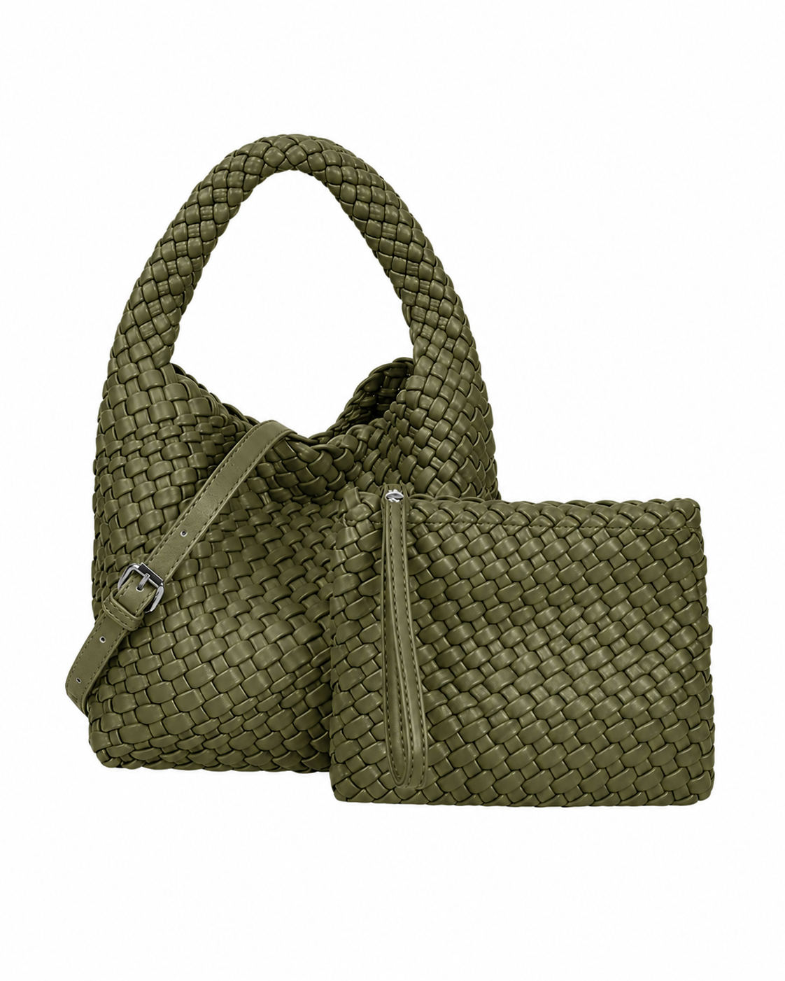 Mia - Plaited Vegan Bag with Matching Purse, Khaki