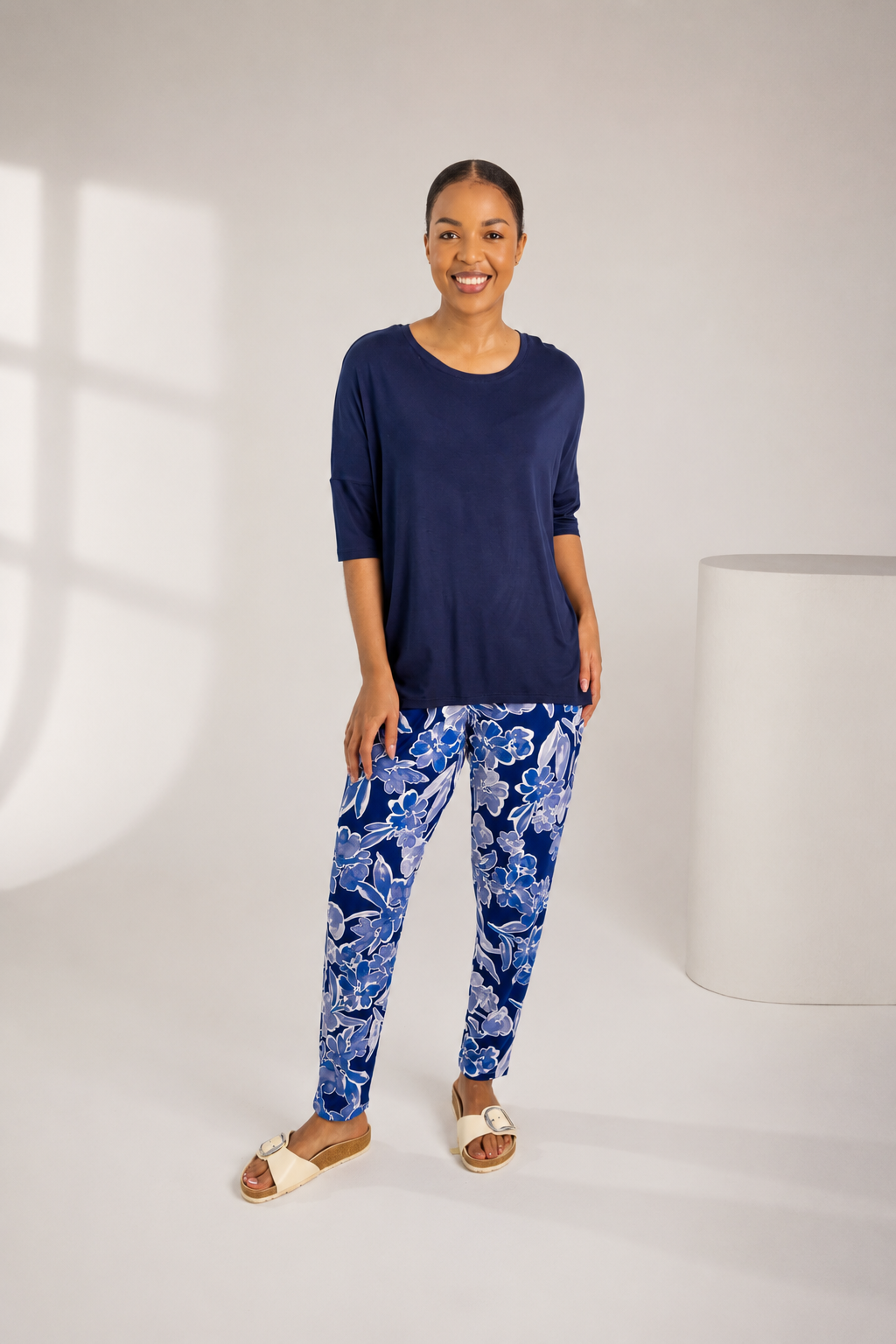 Chloe- Classic Tee with Backseam, Navy