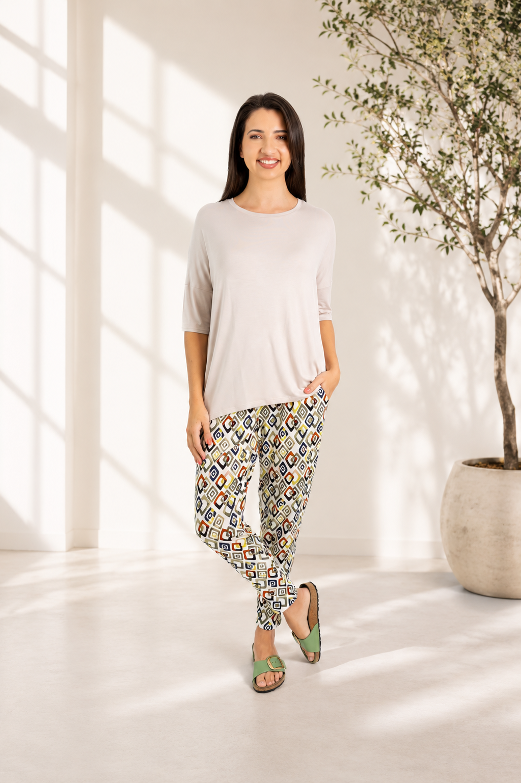 Chloe- Classic Tee with Backseam, Stone