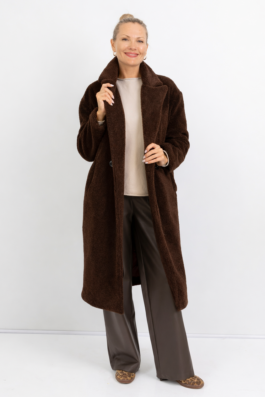 Nouvelle - Teddy Fur Lined Coat, Chocolate