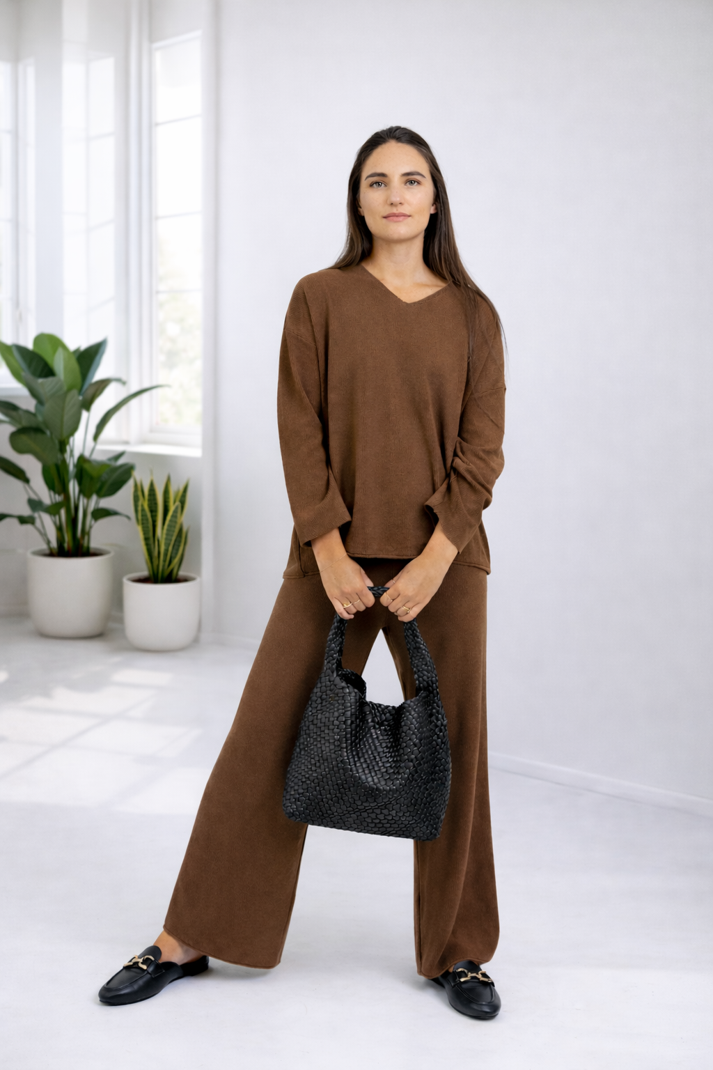 Jourdan - Plaited Vegan Bag with Matching Purse, Black