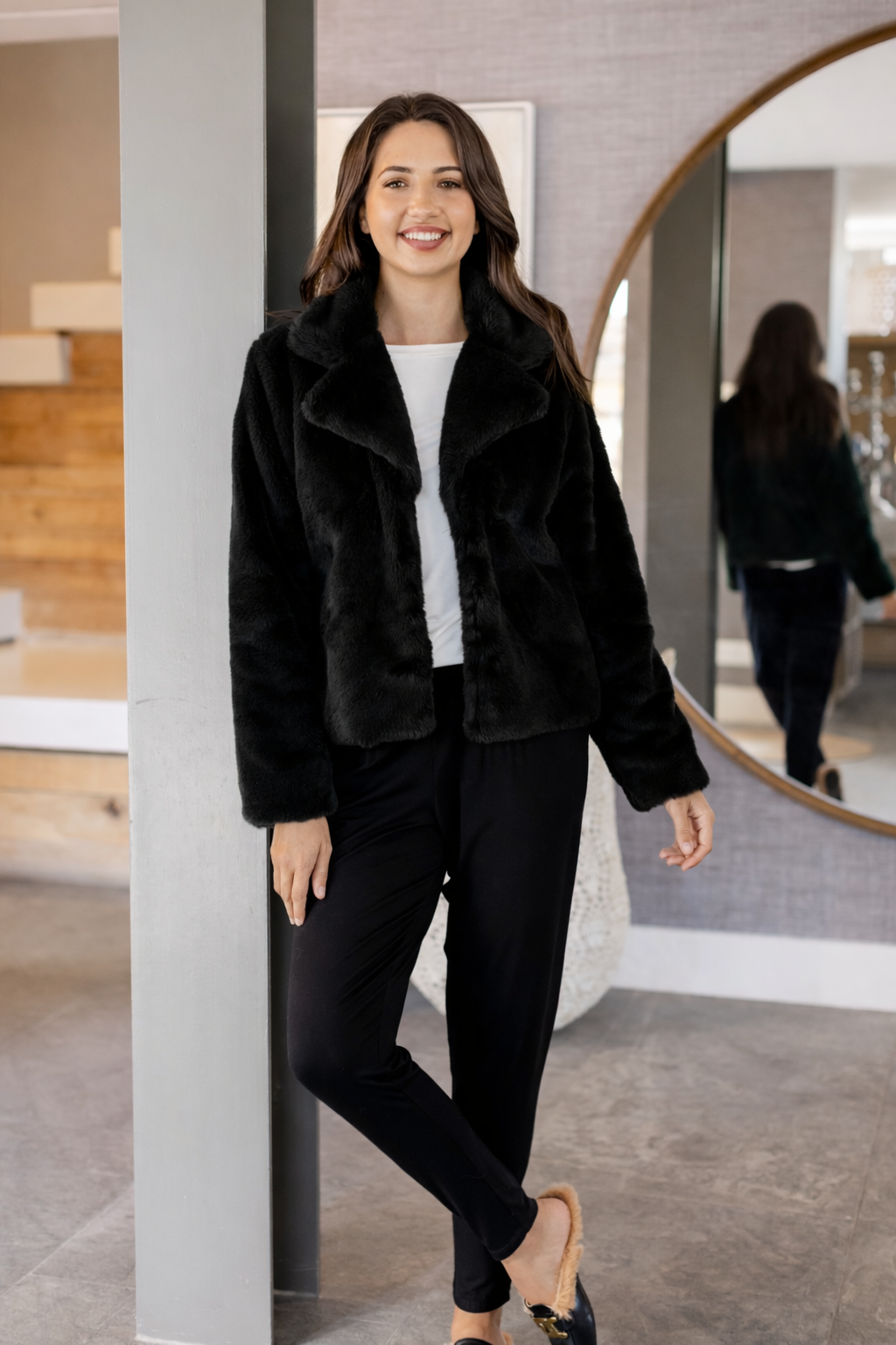 Prato - Short Faux Fur Lined Jacket, Black