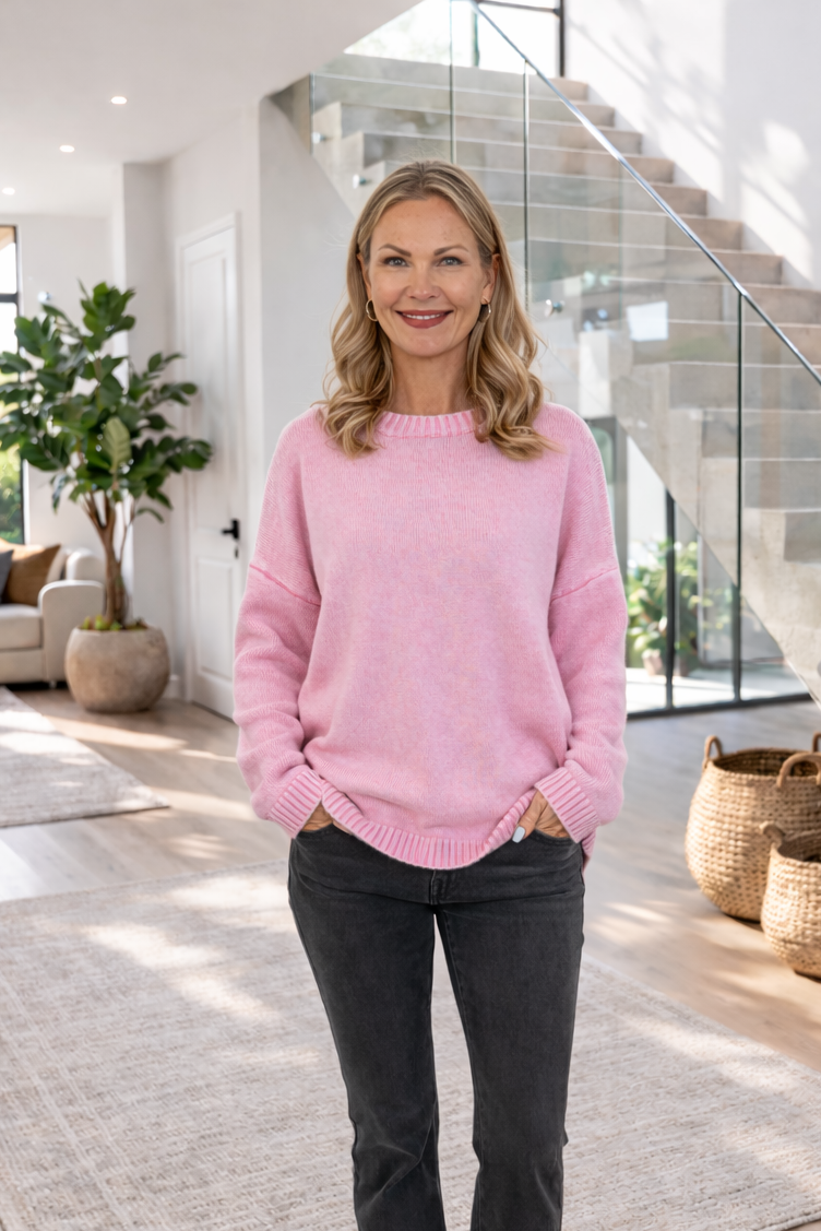 Tivoli - Distressed Cotton Crew Neck, Pink